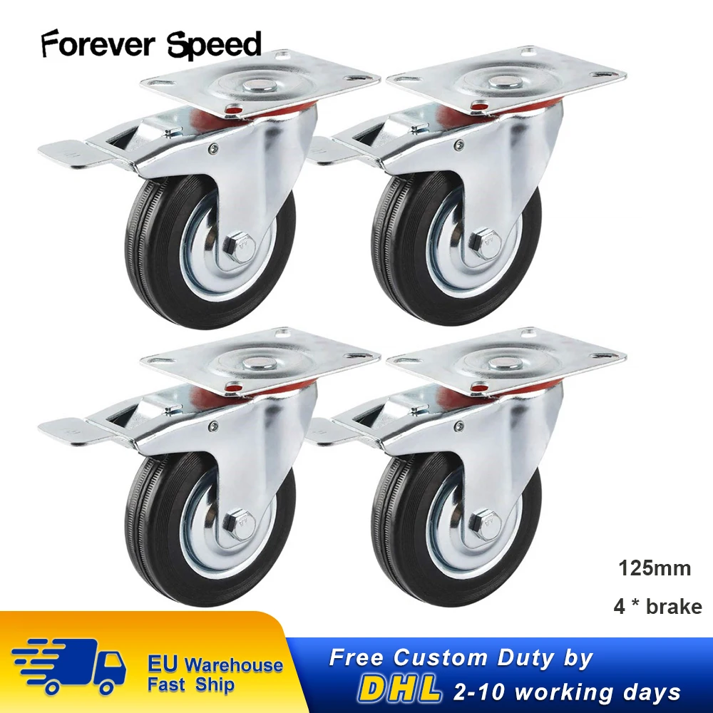 Мебельные ролики 4 шт. 125 мм сверхмощные черные Поворотные Колесики тележка