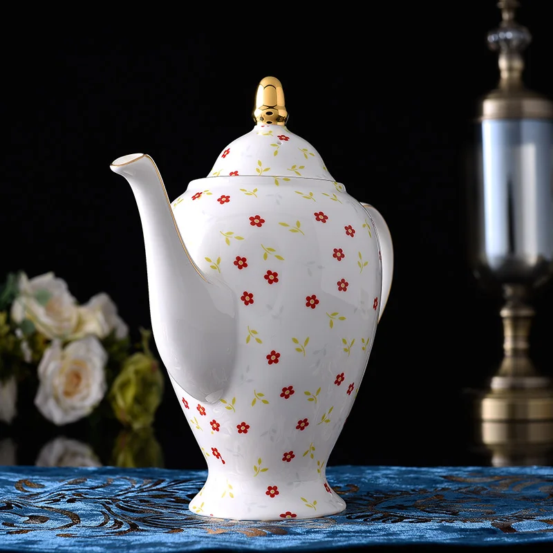 Juego de t&eacute; de lujo con dise&ntilde;o de flores, 15 piezas, calcoman&iacute;a dorada, China, juego de caf&eacute; para el t&eacute; de la tarde-2