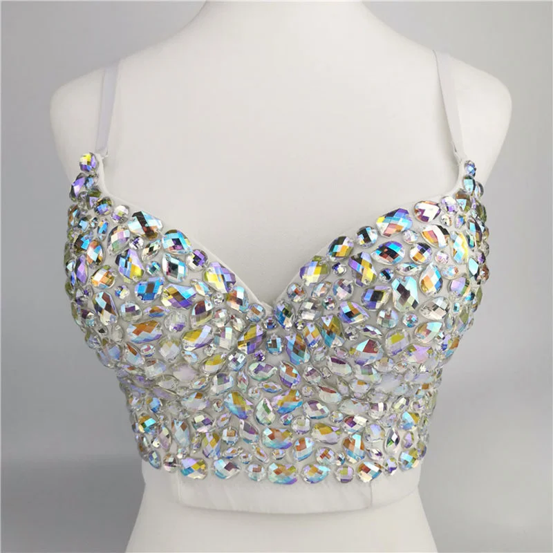 

Cutubly Wrapped Chest Cami Tops Sequin Diamond Women Tank Tees Sexy Party Clubwear Slim Vest Bra Dance Performance Clothing 2021