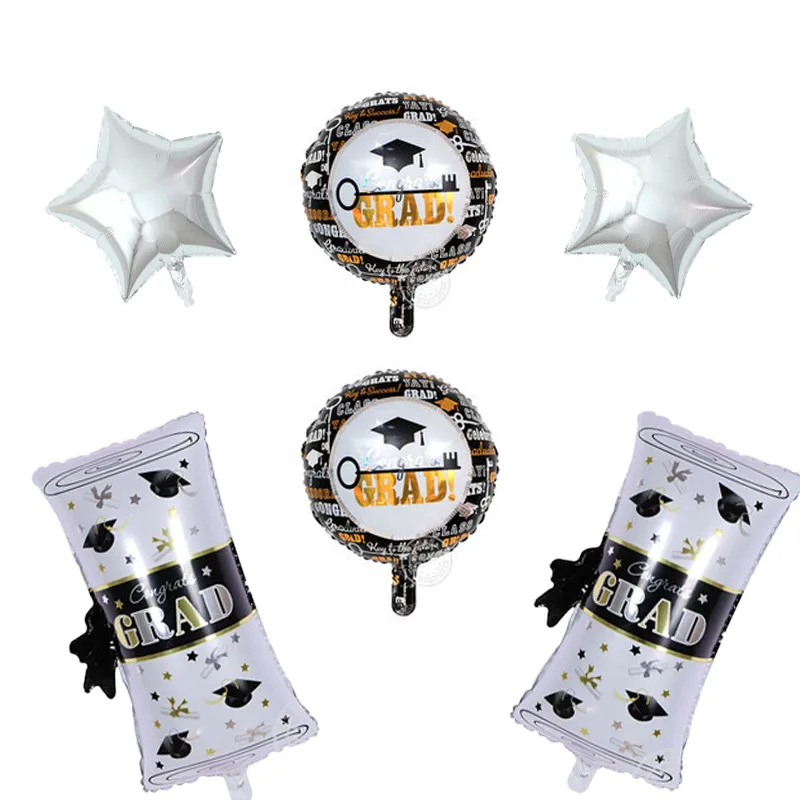 

6pcs/Lot Graduation Doctorial Hat Balloons Silver Black Star Foil Ball For Grade Ceremony Decoration Party Supplies