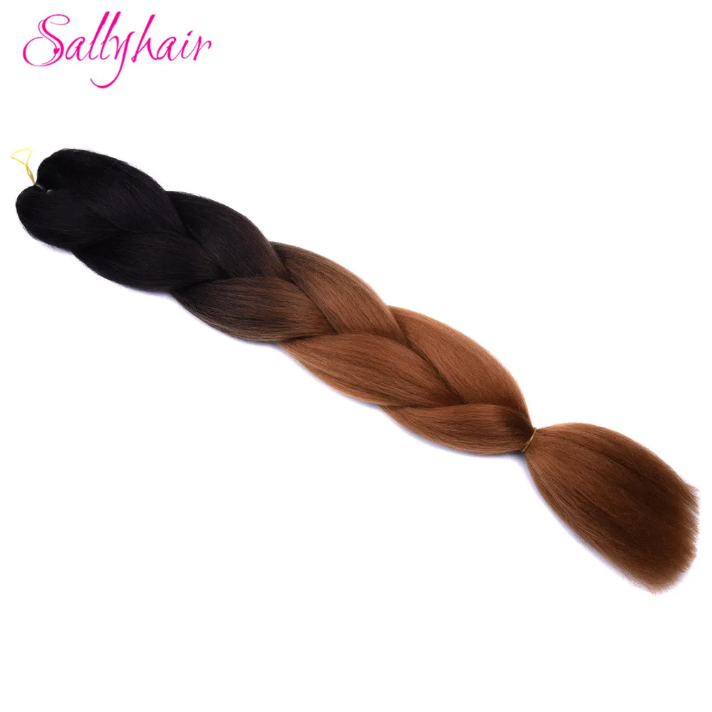 Sallyhair, 24 дюйма, Омбре, плетение волос, 2 тона, черный, винно-красный цвет, огромные косички, высокотемпературное волокно, синтетические волосы для наращивания - Цвет: P4/24
