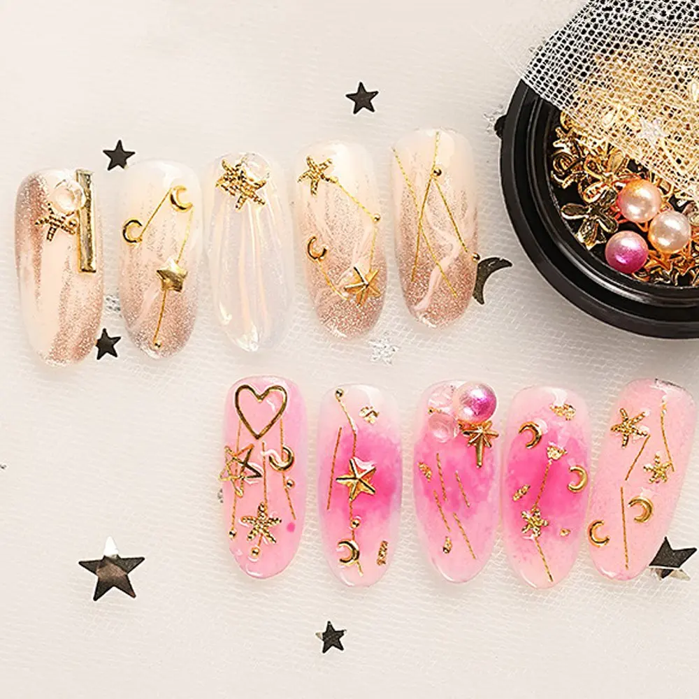 1 коробка Панк Металлический дизайн ногтей заклепка 3D Звезда Луна цветок тонкий