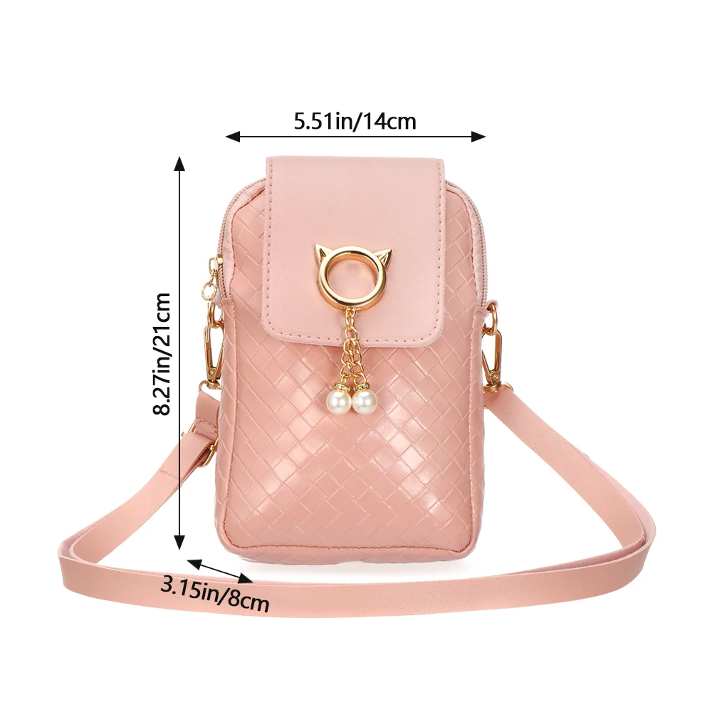 

Pearl Tassel Cover-Style Handbag Mini Cross-Body Mobile Phone Shoulder Bag Woven Female Bag Mobile Phone Bag for Women Girls