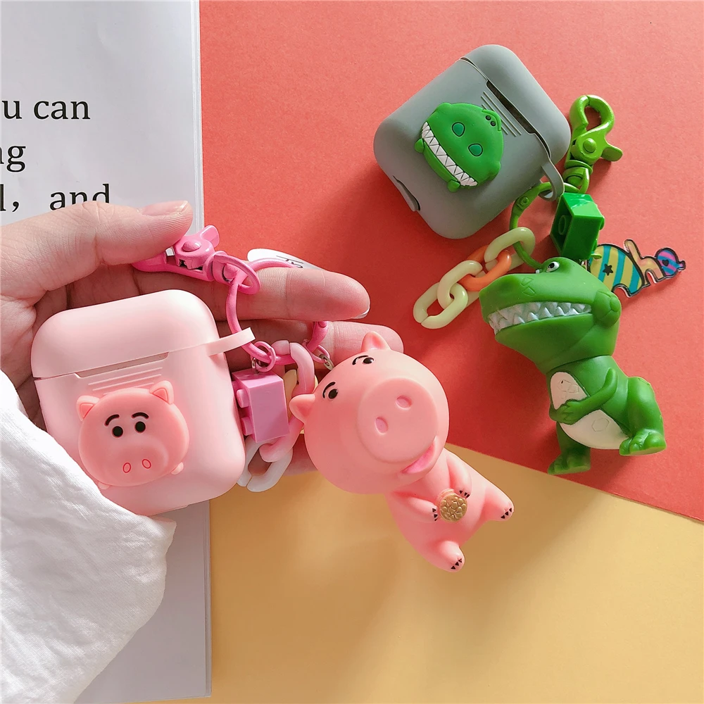 Милый мультфильм Силиконовые 3D анимация Рекс Зеленый Динозавр TWS Bluetooth наушники