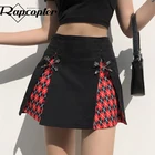 Rapcopter печатных Y2K юбки с завышенной талией, плиссированные юбки в стиле ретро женские юбки осень новый красный Милая юбка 2020 Новый мини-юбки со складками снизу