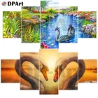 Набор для алмазной вышивки 5D, полноразмернаякруглая картина с лебедями, вышивка крестиком, мозаика, настенное искусство, 5 шт., M1719