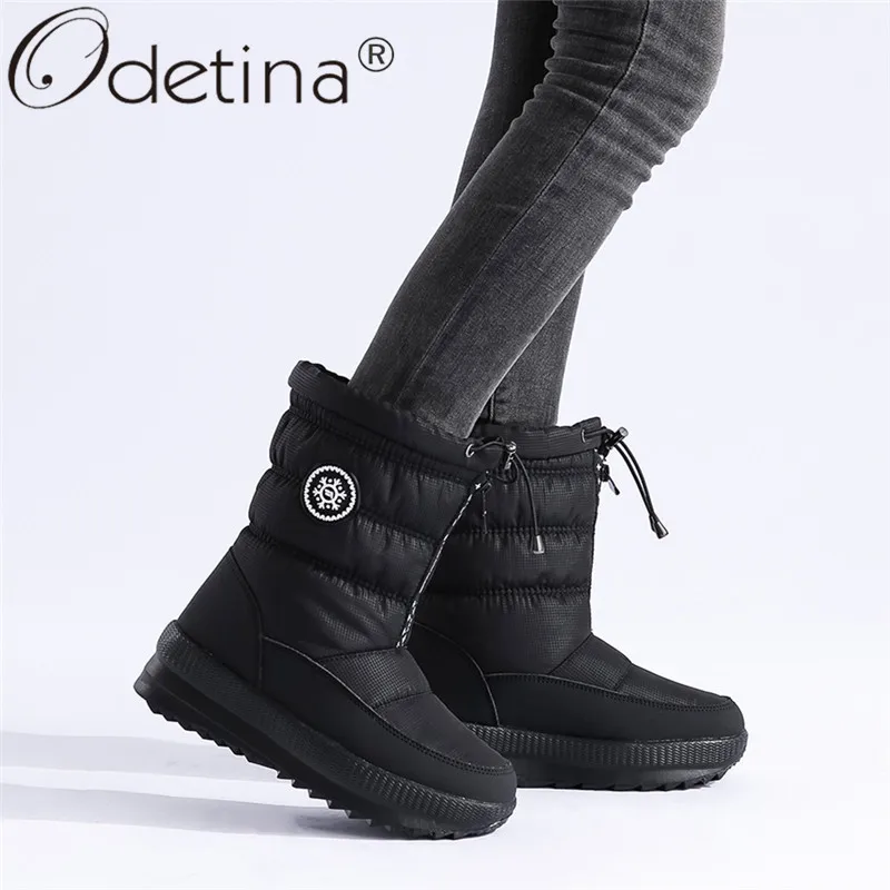 Odetina/женские ботильоны на плоской подошве с эластичной резинкой толстом меху и