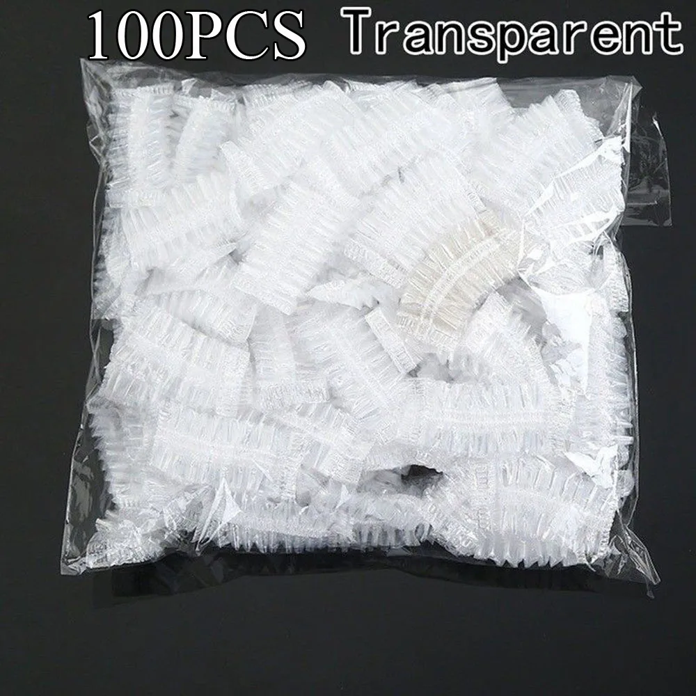 100PCS Transparent 50/100 шт одноразовые Водонепроницаемый ухо крышка салон окрашивания волос одноразовые наушники Инструменты для укладки волос Ванна Душ для ушей заглушки - Цвет: 100PCS Transparent