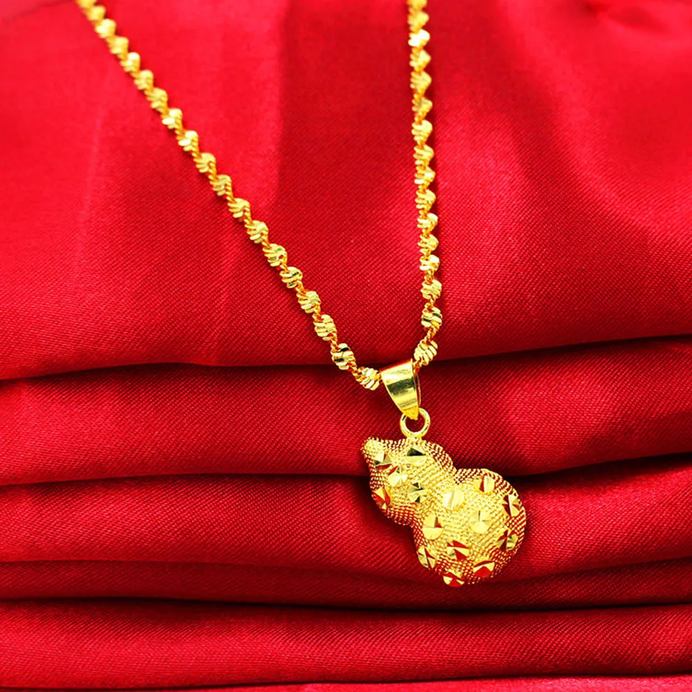 

Luxury Female Crystal Gourd Pendants Necklaces Real 24K Color Women Wedding Necklace Jewelry Cute Chain Necklaces for Women