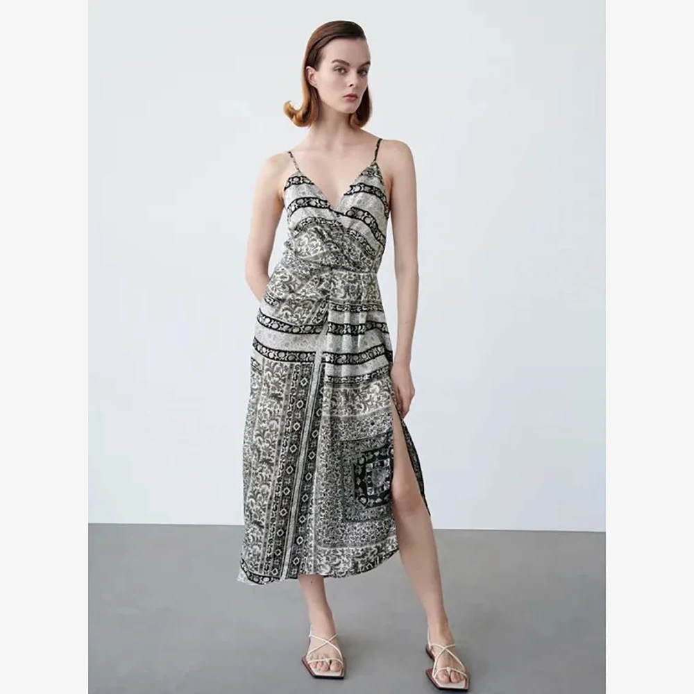 

Летняя мода 2021, новинка, пикантное женское платье Unizera в европейском и американском стиле с открытой спиной и контрастным принтом