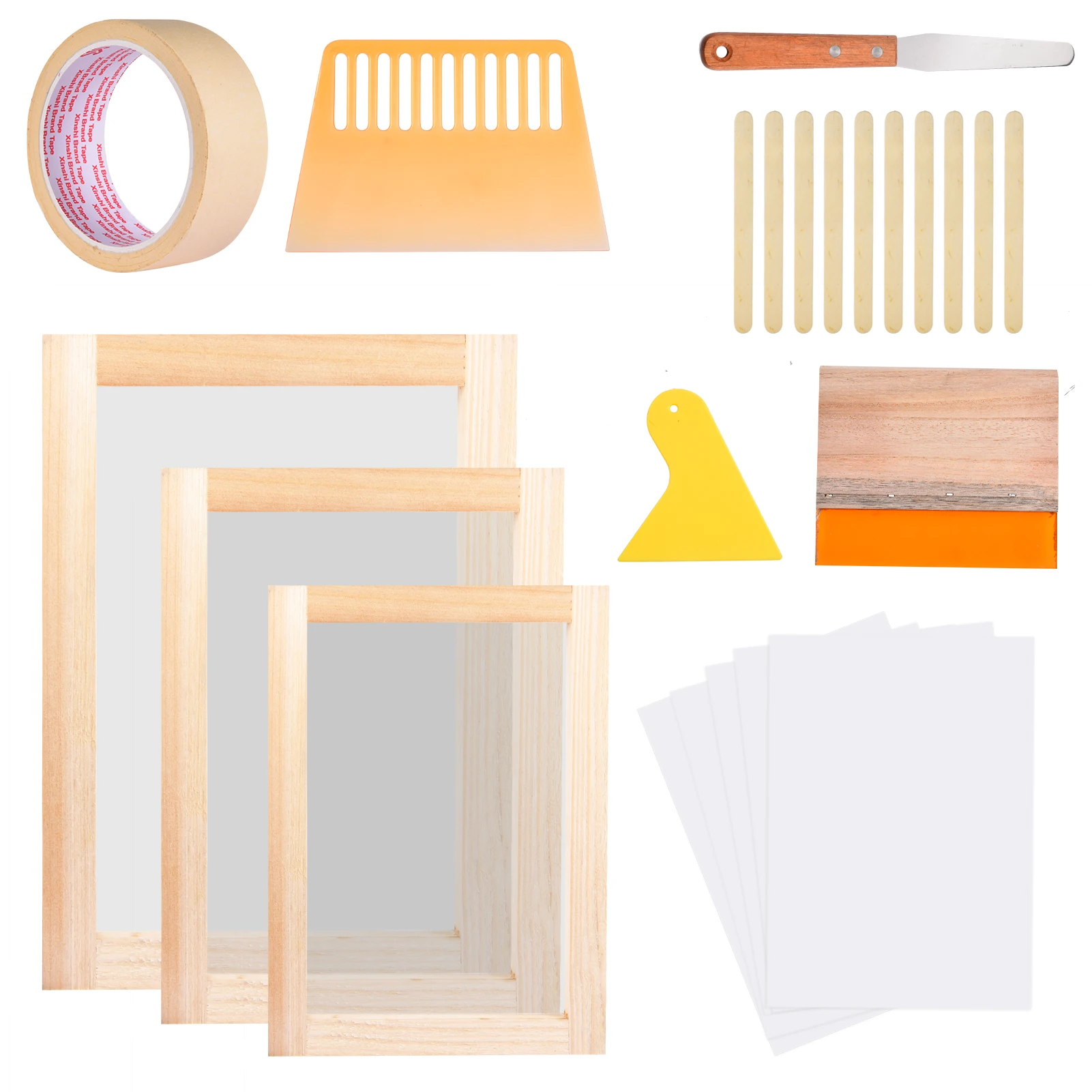 

10PC Screen Printing Starter Kit With Wood Silk Screen Printing Frame Masking Tape Print Starter Tool Kit With Squeegee For Home