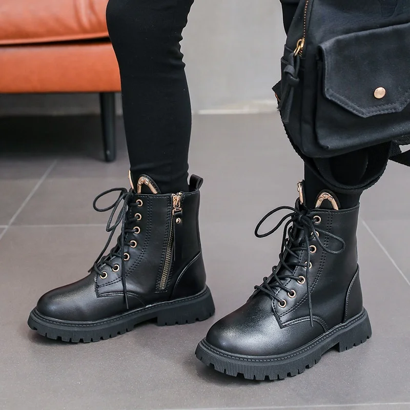 

Korean Leather Kids Boots for Kids New Girls Ankle Boots Winter 2022 Metal Cat Ears Design Children Fashion Girls Boots 27-37