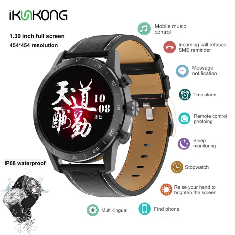 

454*454 HDscreen 1.39inches KK70 2022 new smartwatch BT call rotary button IP68 waterproof music player password for IOS Android