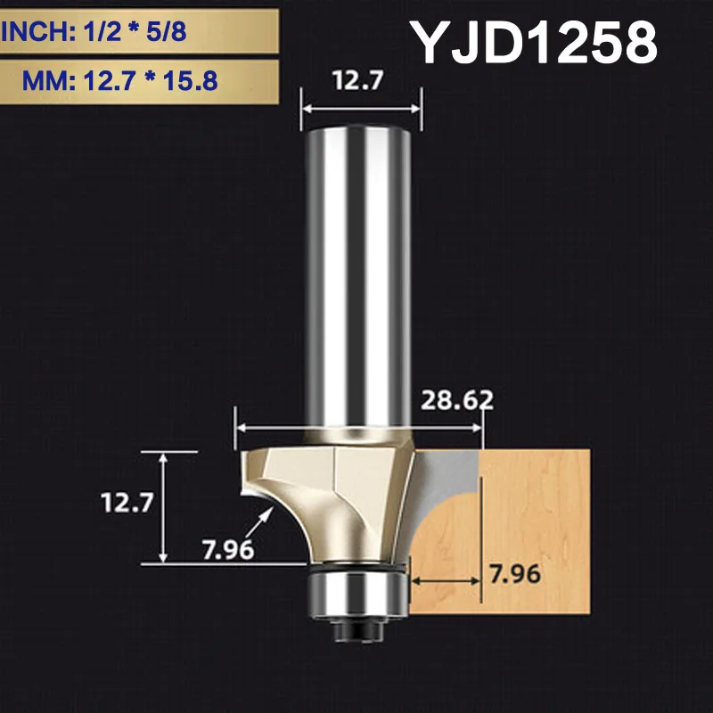 YJD1258 Tideway круглая фреза для отделки кромки бит 1/" хвостовик для деревообрабатывающего инструмента 2 Флейта концевая фреза с подшипником Фрезерный резак Угловой - Длина режущей кромки: YJD1258