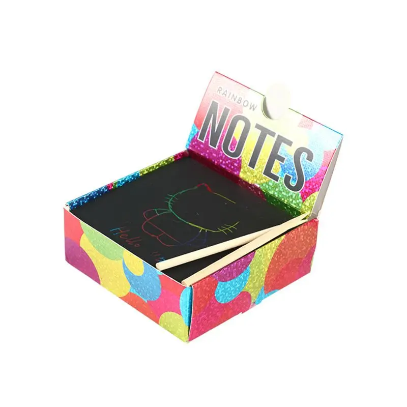 

NEW 100PCS Rainbow GLITTER Scratch Art Mini Notes With Wooden Stylus Scraping