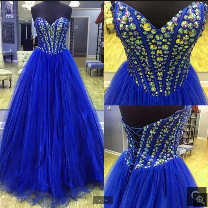 

2020; Robe de soiree Королевский синий цвет трапециевидной формы платья для выпускного вечера без бретелек вырез сердечком бисер; Элегантные блестя...
