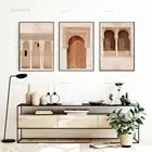 Марокканский двери Wall Art арабских Архитектура холст с каллиграфией картина исламского здания Плакаты и печать, Картина Настенная бохо стиле
