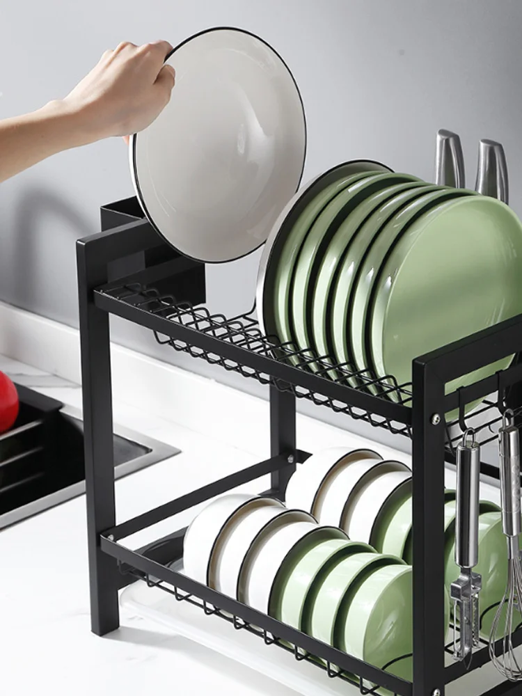 

VOGVIGO Dish Drying Rack 304 Stainless Steel 2-Tier Rack with Utensil Holder Cutting Board Holder and Dish Drainer for Kitchen