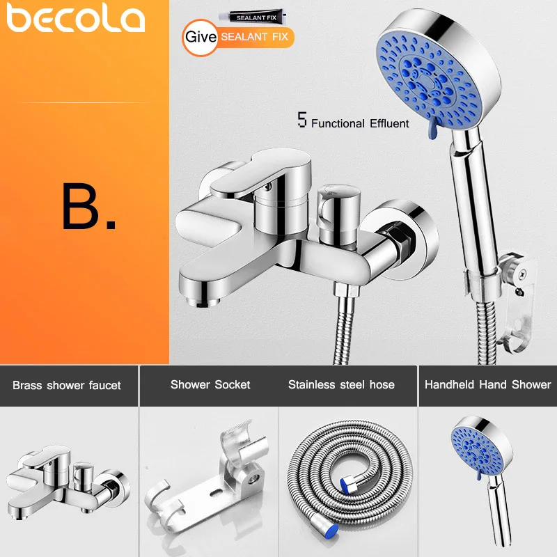 becola new modern chrome brass bath room wall mounted bathroom faucet with handheld hand shower bathtub mixer set shower faucet free global shipping