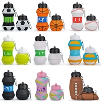 sports fold water bottle football basketball tennis golf leakproof portable silica gel kettle travel school kids water bottle