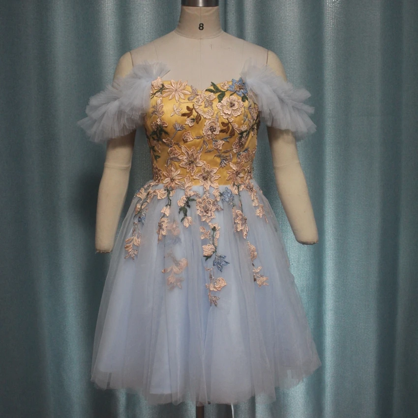 

Коктейльные платья а-силуэта с открытыми плечами длиной до колена светло-голубое телесное платье для выпускного вечера Кружевная аппликация 2021