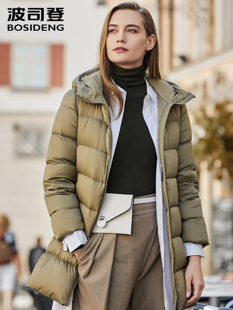 BOSIDENG офисный женский пуховик с капюшоном средней длины модное женское зимнее