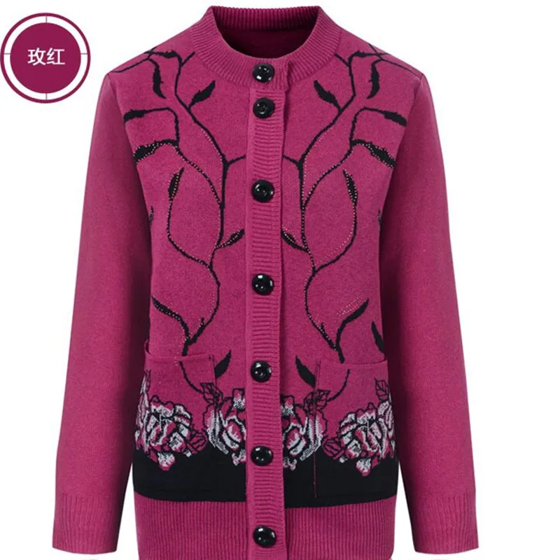 

The high quality mother sweater fashion hot diamonds woolen cashmere in elderly women cardigan big size Warm grandmother coat