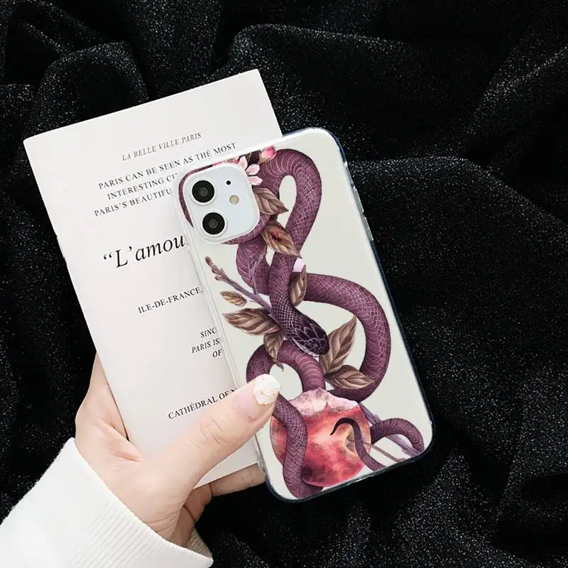 

horror Snake rose flower article Phone Case Transparent for iPhone 6 7 8 11 12 s mini pro X XS XR MAX Plus cover funda shell