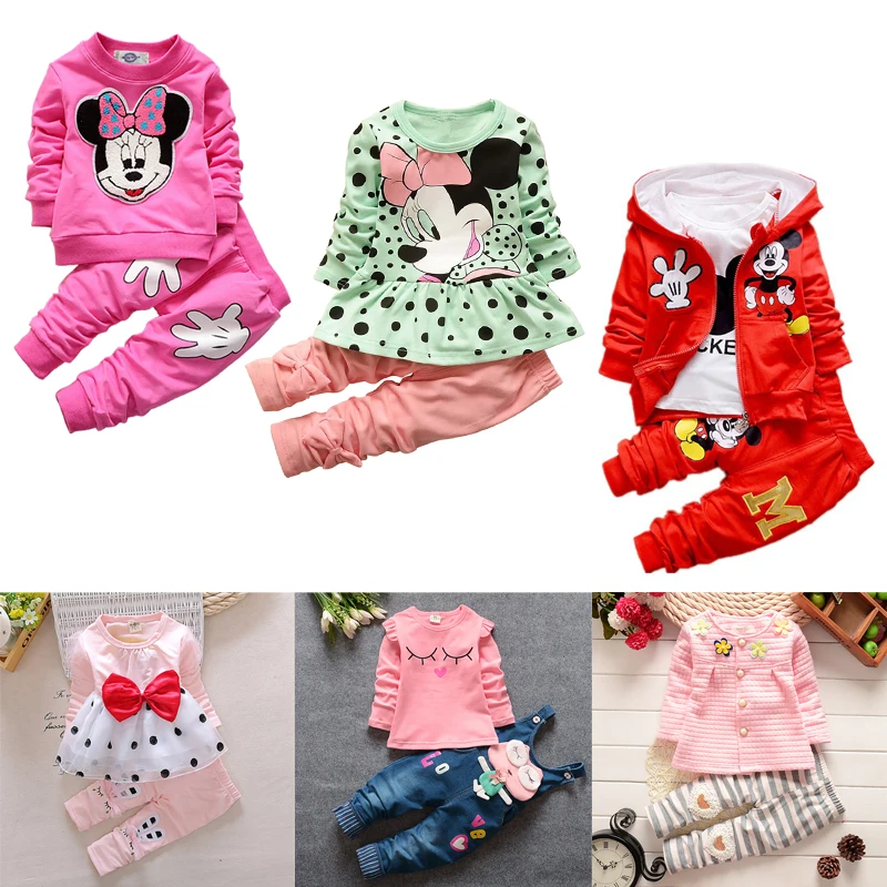 

Комплект одежды для маленьких девочек с героями Диснея и Минни, осенняя милая детская одежда для малышей, свитшот с героями мультфильмов Ми...
