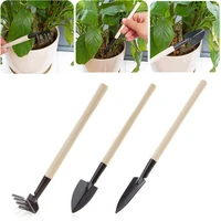 3 pcs portable mini gardening tool metal head shovel rake spade plant garden soil raising flowers wooden handle tool set