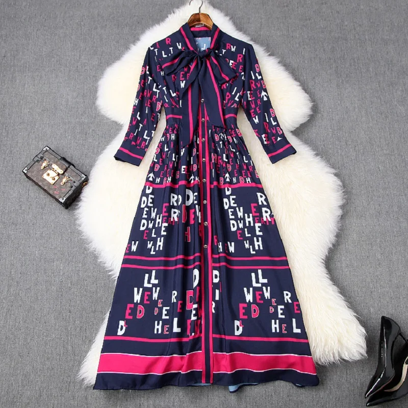 Женское шифоновое платье длинное праздничное с бантом и принтом вечерние