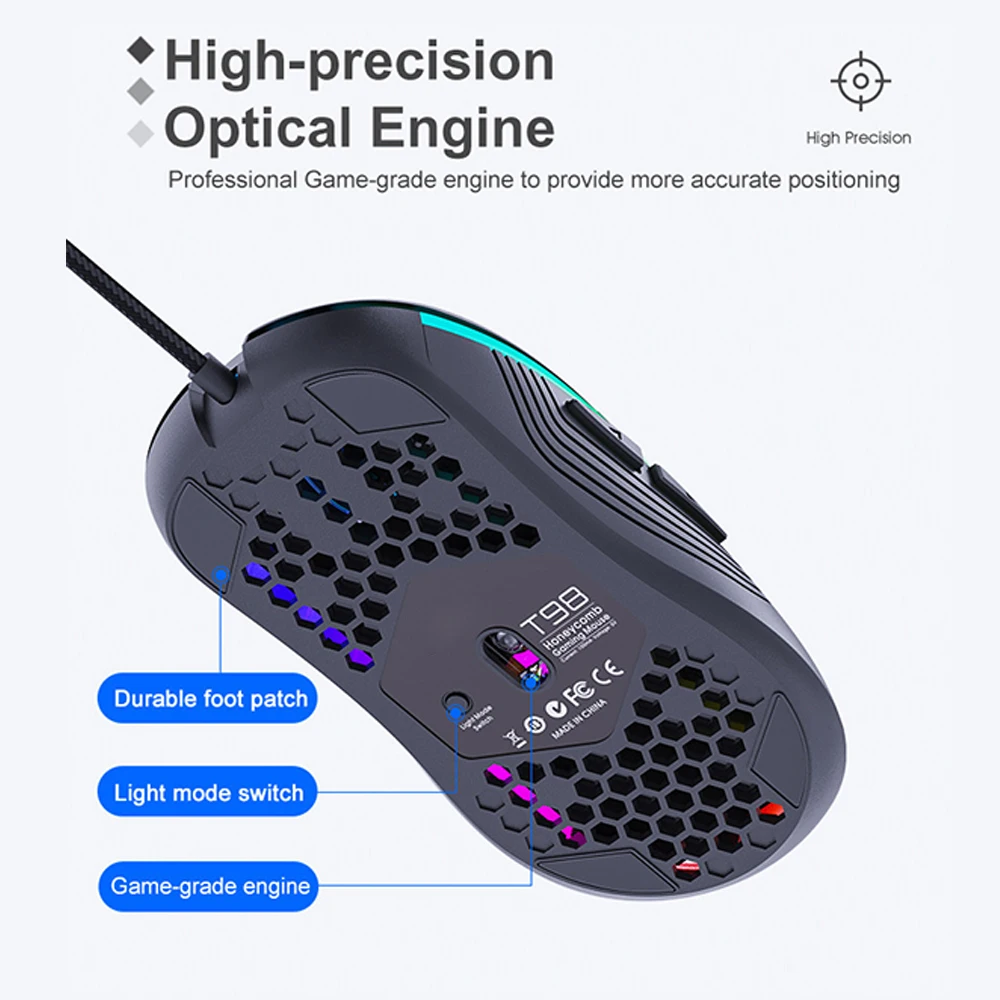 

7200 DPI RGB USB Wired Gaming Mouse Lightweight Honeycomb Shell Mouse Ergonomic Mice with Ultra Weave Cable For Computer Game PC