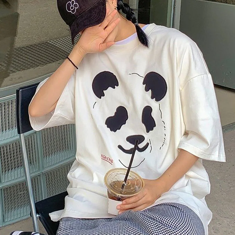 

Kawaii Y2K T-shirt loose Summer Fashion Panda printed o-neck Short-Sleeve oversized Unisex Streetwear tshirt pulovers clothes