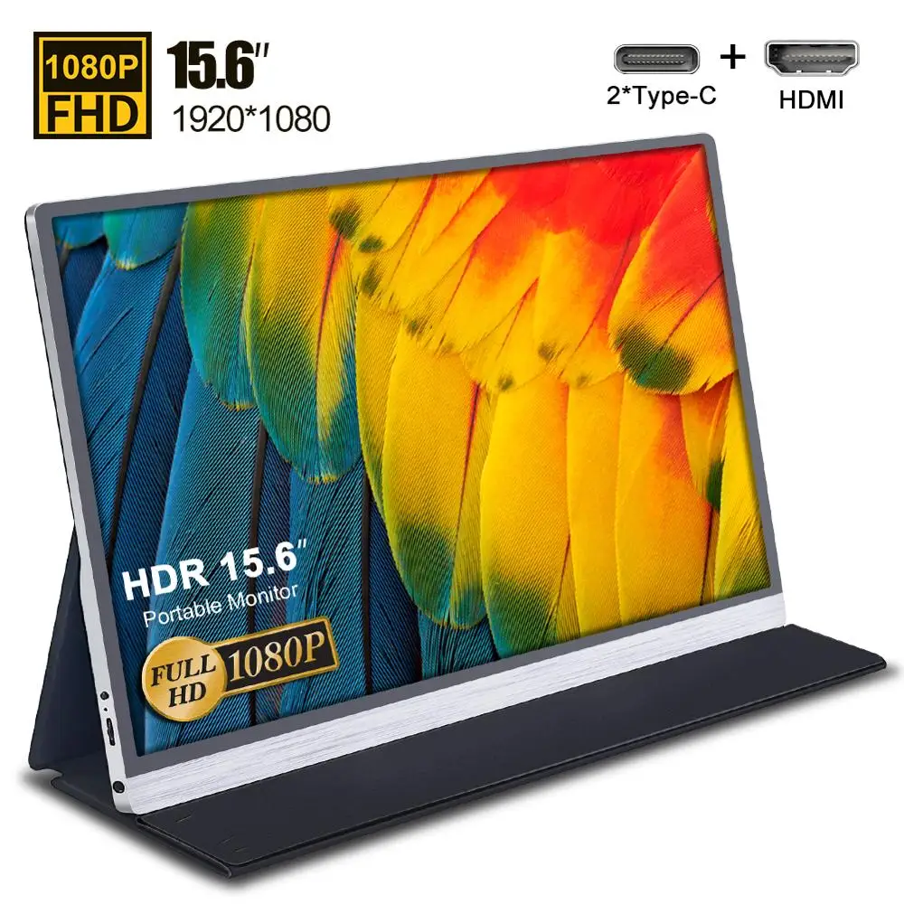 저렴한 휴대용 모니터 1080 IPS HDR 화면 USB 유형 C HDMI LCD 디스플레이 PC 노트북 PS4 스위치 X 박스 시리즈 X 게임 모니터 15.6 인치