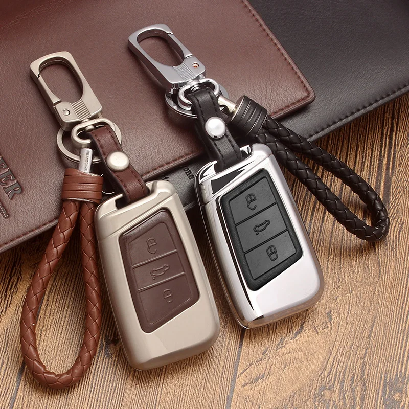 

Zinc alloy+Leather Car Key Remote Cover Case For Volkswagen VW Tiguan MK2 2017 2018 Magotan Passat B7 B8 CC For Skoda Superb A7