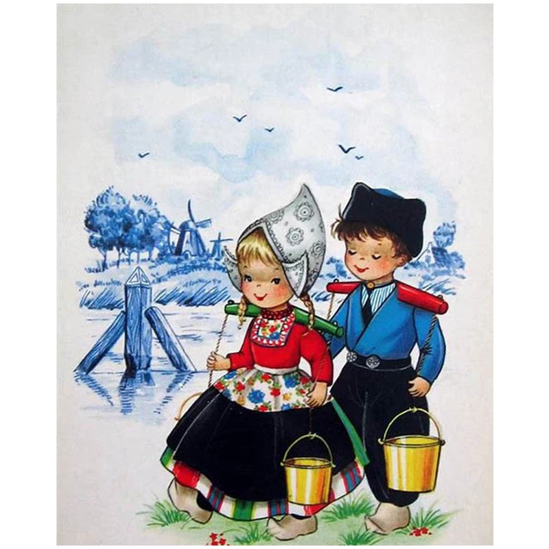 

Diamond Embroidery Holland Windmill Diy 5D Diamond Painting Square Round Cross Stitch Cartoon boy and girl Diamond Mosaic