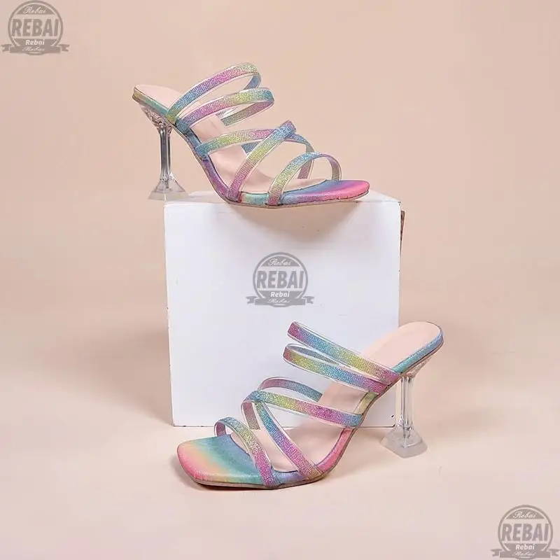 

Women's Sandals Shoes Sexy Lady Crystal ClearTransparent 2021 Summer Designer Fashion High Heels Pumps Slippers For Woman 35-43