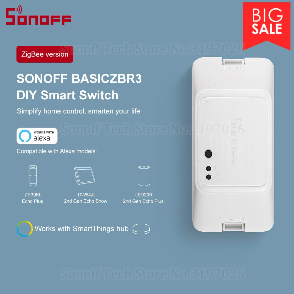 3/5 шт. Itead Sonoff BASICZBR3-первый умный переключатель Zigbee DIY, управляемый через приложение SmartThing, работает с концентратором SmartThings Alexa