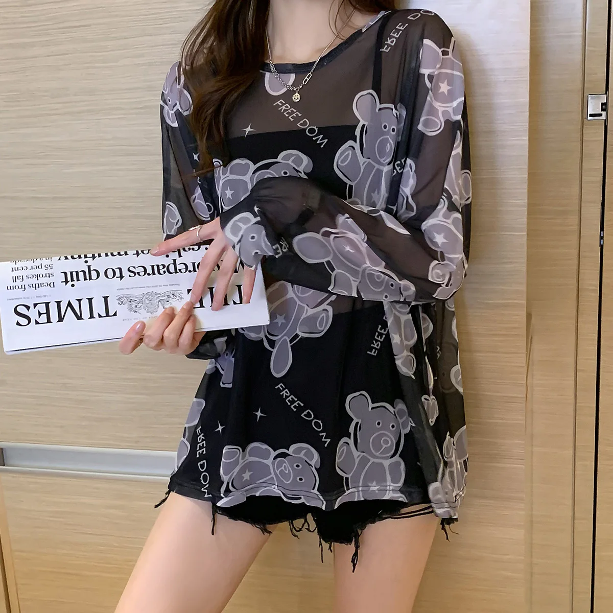 

Oteele Women T-shirt 2021 Summer O-Neck Anima Pattern Printing Loose Tops Casual Comfortable Full Sleeve Polyester Office Laddy