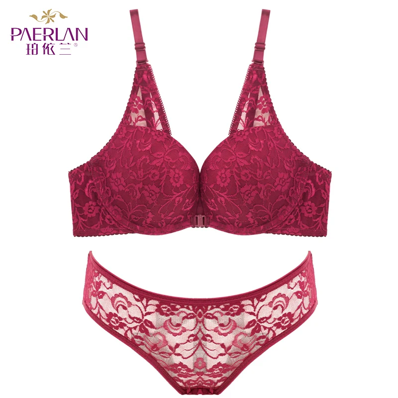 PAERLAN New Summer Small Chest Thick Gather Sexy Lace U-shaped Beauty Back Underwear Female Front buckle No Steel Bra