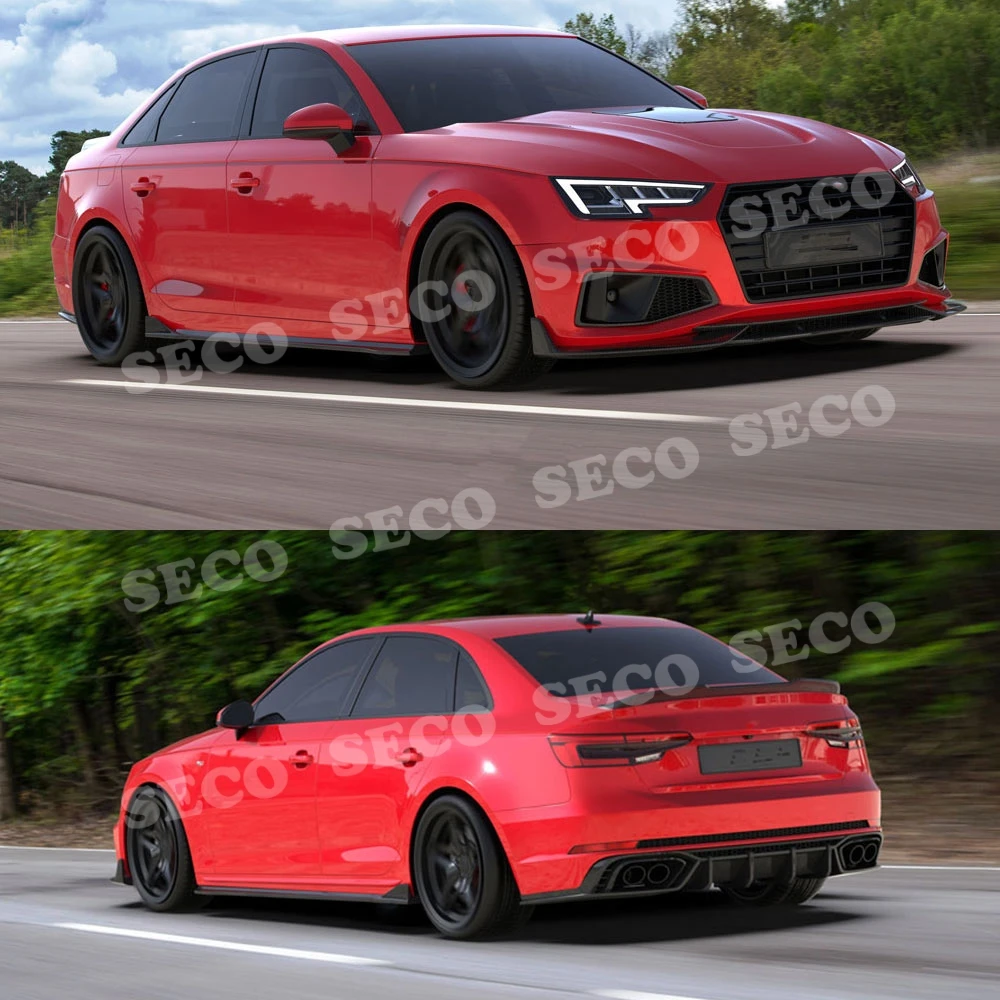 Для Audi A4 S4 B9 сухой комплект кузова из углеродного волокна передняя губа Лопата боковые юбки задний багажник спойлер задний бампер диффузор автомобильный Стайлинг