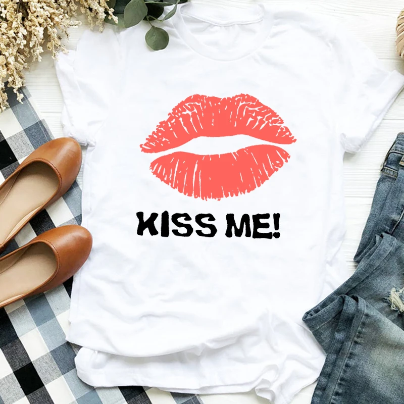 

Women Lady Cartoon Valentine Sweet Love Cute 90s Trend Print Tshirt Shirt Clothes Top Graphic Female T Tee Womens T-shirt