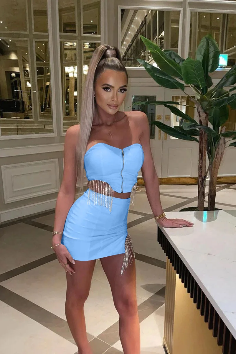 Соблазнительная уличная одежда Стразы юбки с бахромой комплект из 2 предметов