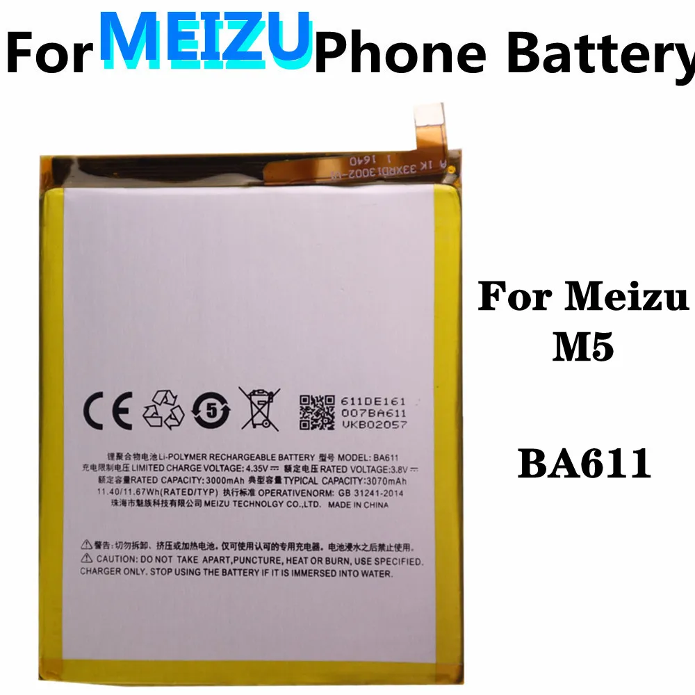 

Аккумулятор BA611 для смартфона Meizu Meilan M5 M611H M611, сменные батареи 3070 мАч, батарея большой емкости
