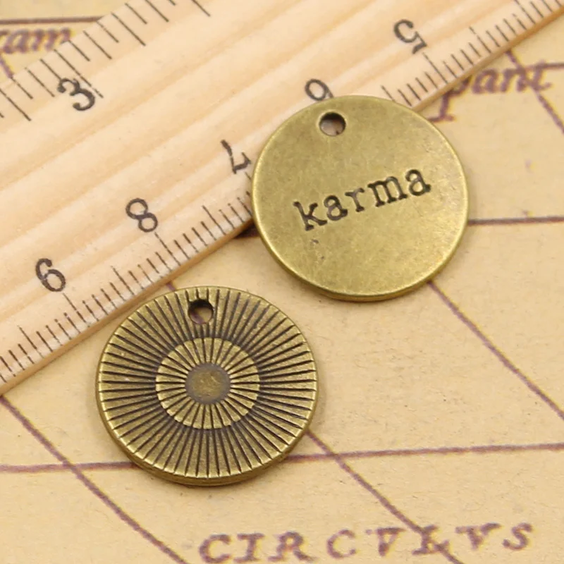 15pcs Charms Plates Karma 20x20mm Antique Bronze Silver Color Pendants Making DIY Handmade Tibetan Finding Jewelry For Bracelet | Украшения