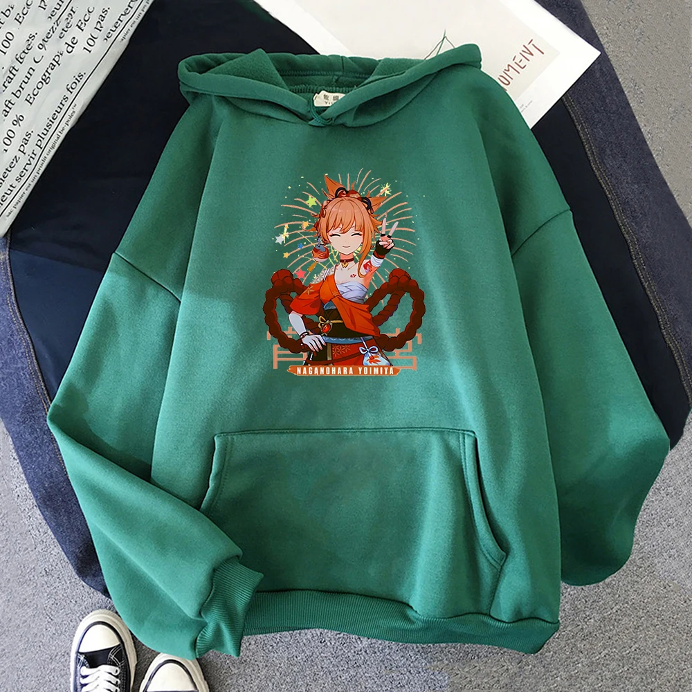 

Harajuku Genshin Impact naganoхара Yoimiya Графический Hoody Men хип-хоп Уличная одежда с длинным рукавом для женщин и мужчин в стиле K-POP граффити пуловеры