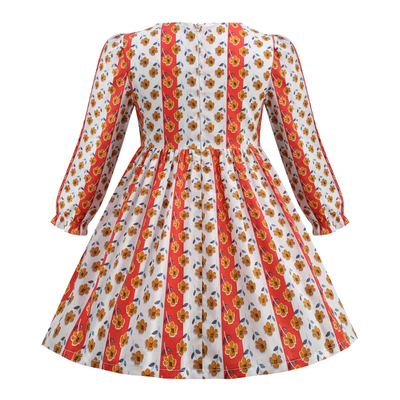 

European 2021 Baby Girls Dress Flower Print Cotton Long Sleeve Kids Clothes Children's Wear Autumn Fashion A-line Dress Costumes