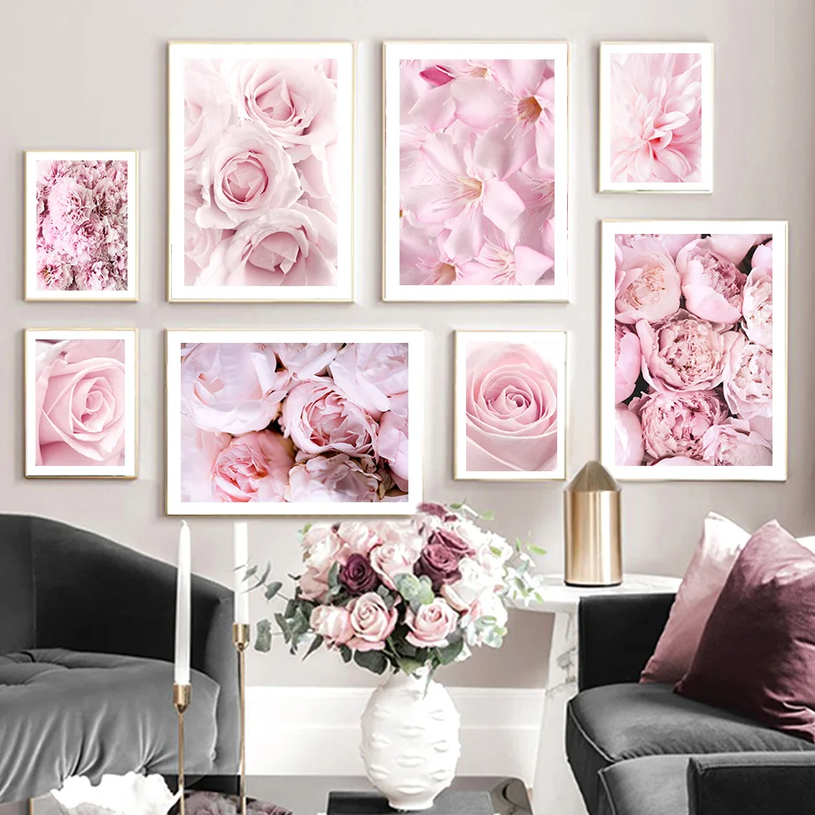 

Pink Rose Peony Dahlia Lily Flowers Wall Art Canvas Painting Nordic Posters And Prints Wall Pictures For Living Room Girl Decor