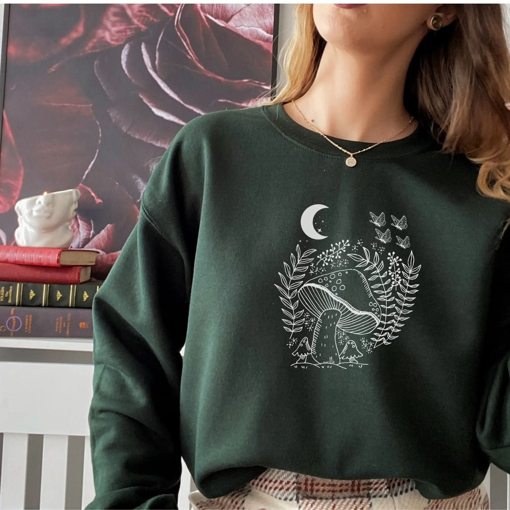 

Butterfly Sweatshirt Moon Sweatshirt Mushroom Sweatshirt Cottagecore Clothes Mystical Witchy Sweatshirt Aesthetic Light tops