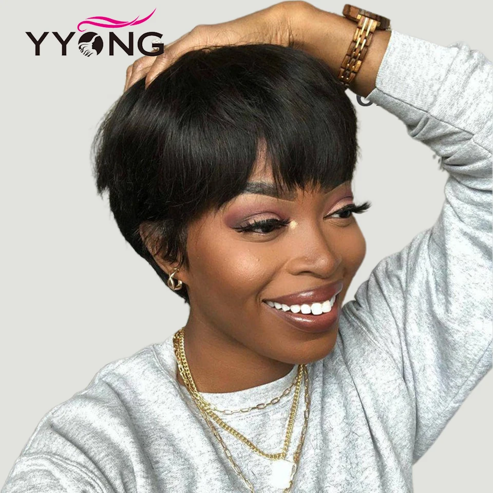 Прямые парики из человеческих волос для черных женщин нереми Короткие цвет 1B